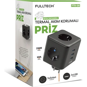 Ftr-09 Termal Akım Korumalı Isıya Dayanıklı Çoklu Piriz, Çoklu USB Usb/piriz Nwprz