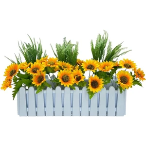 Yapay Çiçek Beyaz Çit Balkon Saksısı Ay Çiçekli 55*20CM