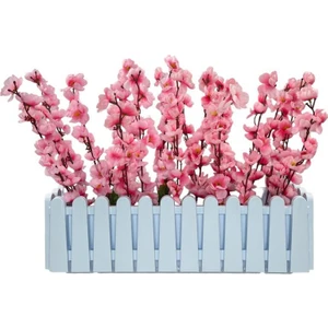 Yapay Çiçek Beyaz Çit Balkon Saksısı Pembe Bahardalı 55*20CM