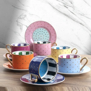 Fnc-12 Puantiyeli Bone China 6lı Nescafe Fincan Takımı Mix