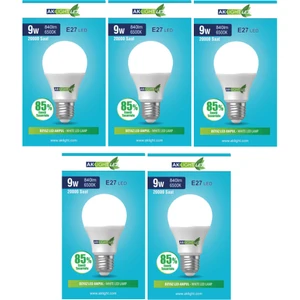 Aklight 9W Beyaz Işık E-27 LED Ampul 840 Lm 5 Li Paket