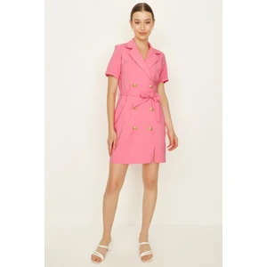 Kadın Düğme Detaylı Kuşaklı Ceket Elbise