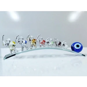 Netice Öylek Nazar Boncuklu Yedili Fil Figürlü Cam Bereket Biblo 21 cm