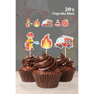 Neşeli Günlerim Itfaiye Temalı Cupcake Süsü 20'li