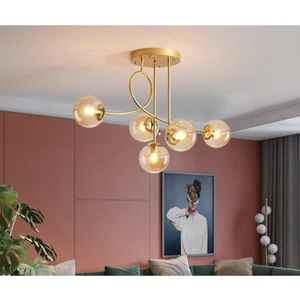 Fer Avize  Jade Lüks Modern Eskitme Renk Gövde Bal Camlı 5 Li Avize