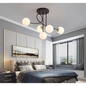 Fer Avize  Jade Lüks Modern Siyah Renk Gövde Beyaz Camlı 5 Li Avize