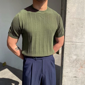 Cool Tarz Haki Erkek Yuvarlak Yaka Örme TShirt
