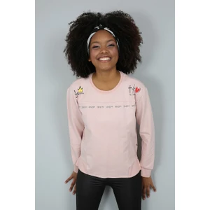 Banada Moda Baskılı Taşlanmış Deri Görünümlü Sweatshirt