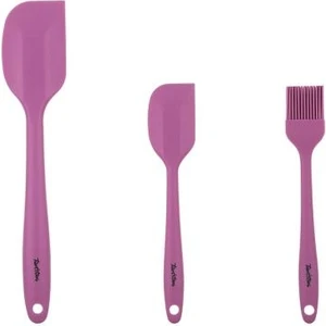 Vişne Renkli 3'lü Silikon Spatula ve Fırça Seti