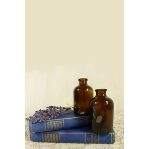 2 Adet Amber Kahverengi Mini Cam Şişe Vazo 100 ml + 50 ml