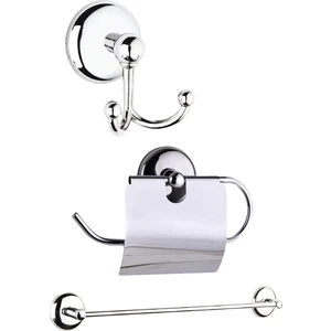Uzun Çubuk Havluluk, Ikili Bornoz Askılık ve Geniş Kapaklı Kağıtlık - 3'lü Set - Banyo Aksesuar Seti