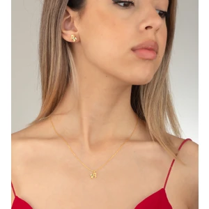 Ravza Gümüş 925 Ayar Gümüş Taşlı Unicorn Kolye Küpe Set ( Altın )