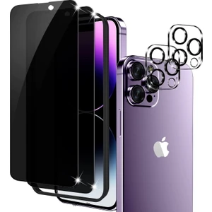 M.TK Moveteck Apple Iphone 14 Pro Uyumlu 6.1ınch 2in1 Set Hayalet Privacy Ekran Koruyucu Cam ve Kamera Lens Camı Tam Kaplar Yandan Görünmez Gizli Hd Anti Spy