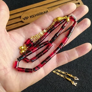 Vip Kehribar 5,5X10 mm Kesme Ateşi Kehribar Tesbih Isme Özel Kişiselleştirilebilir Ahşap Kutulu Tespih