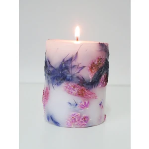 El Yapımı Doğal Bitkili Mor-Pembe Mum (9x7 Cm)