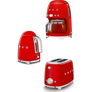 Smeg Kırmızı Kettle 1x2 Ekmek Kızartma Makinesi ve Filtre Kahve Makine Seti