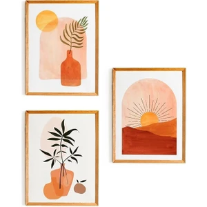 Nt Handmade 3 Parça Ahşap Çerçeve Görünümlü Güneş Duvar Dekoru Tablo Seti