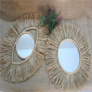 Bh Bohem Handmade Büyük Boy El Yapımı Göz Rafya Ayna ve Yuvarlak Ayna 2li B090