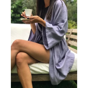 Mor Basic Oversize Baskısız Dokuma Kadın Erkek Kimono