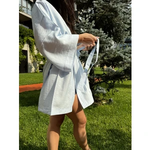 Buz Mavi Basic Geniş Kalıp Baskısız Dokuma Kadın Erkek Kimono