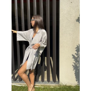 Aş Gri Basic Oversize Baskısız Dokuma Kadın Erkek Kimono