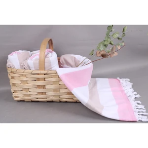 Kayra Export Pembe-Beyaz-Bej Peştemal Organik Havlu 90X160 Cm Pamuk Peştamal Küçük Battaniye Emici Peştamal