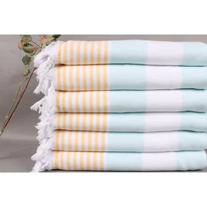 Kayra Export Mint-Sarı Organik Plaj Havlusu Plaj Peştemali 90X170 Cm Pamuk Havlu Küçük Battaniye