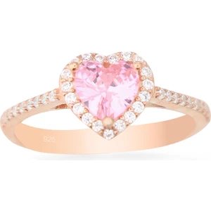 925 Ayar Gümüş Pembe Swarovski Kalp Yüzük
