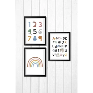 Nt Handmade 3 Parça Ahşap Çerçeve Görünümlü Alfabe Duvar Dekoru Tablo Seti
