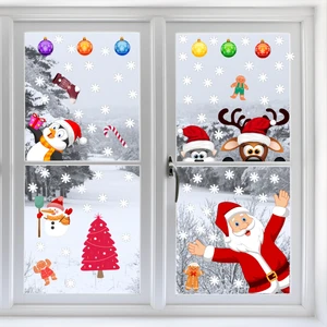 Echo Home Yılbaşı Sticker Noel Baba Geyik Penguen ve Kar Taneleri Cam Duvar Süsü