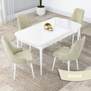 Concept Kar Serisi, 80X132 Açılabilir Mdf Mutfak Masa Takımı, Beyaz Masa 4 Sandalye