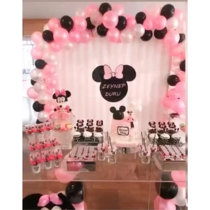 Tatlı Günler 50 Adet Minnie Mouse Konsept Balon ve Şerit Zincir