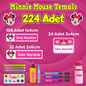 Sb Store Minnie Mouse Okul Kreş Etiketi Kalem Defter Özel Isim Yazılabilen Etiket Seti Model 14 - 224 Adet