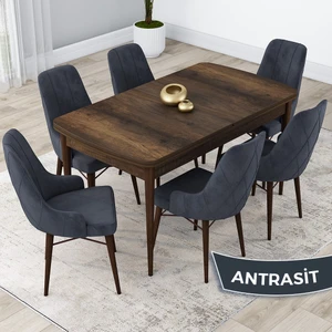Concept Kar Serisi  Açılabilir 80 x 132 cm Mdf Mutfak Masa Takımı Barok Ahşap Desen Masa 6 Sandalye
