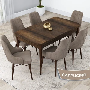 Concept Kar Serisi  Açılabilir 80 x 132 cm Mdf Mutfak Masa Takımı Barok Ahşap Desen Masa 6 Sandalye