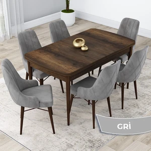 Concept Kar Serisi  Açılabilir 80 x 132 cm Mdf Mutfak Masa Takımı Barok Ahşap Desen Masa 6 Sandalye