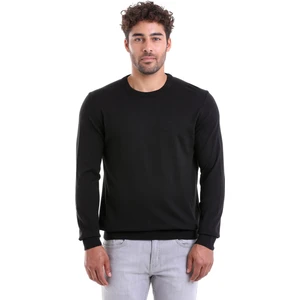 Erkek Siyah Regular Fit %100 Pamuk Bisiklet Yaka Triko Kazak
