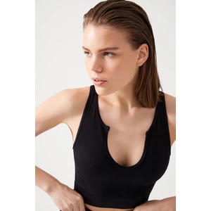 Los Ojos Kadın Siyah Askılı Fitilli Crop Top Büstiyer Scoop