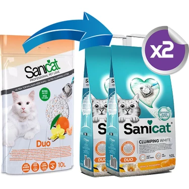 Sanicat Duo Vanilya ve Mandalin Kokulu Doğal Kedi Kumu