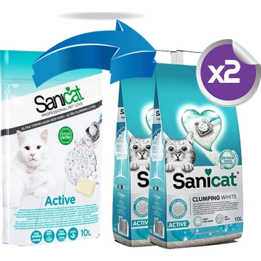 Sanicat Aktif Doğal Kedi Kumu 2x10lt Marsilya Sabunlu Topaklaşan Özellikli İnce