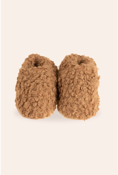 Baumkids Peluş Teddy Desenli Organik Pamuk Astarlı Kaydırmaz Tabanlı Bebek Patik