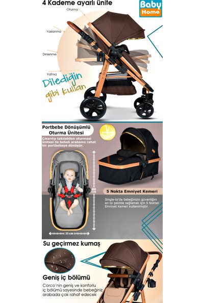 Baby Home 8 In 1 Set Baby Home Corso Travel Sistem Bebek Arabası ve Anne Yanı Sepet Beşik