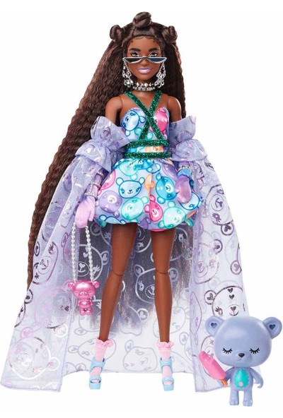 Barbie Extra Şık Bebek ve Hayvan Dostu Ayıcık, Baskılı Elbisesi ve Aksesuarlarıyla, Bükülebilen Esnek Eklemli, 3 Yaş ve Üzeri Hhn13