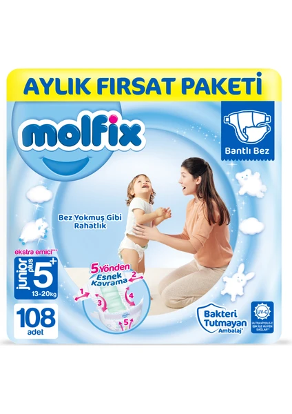 Bebek Bezi 5+ Beden Junior Plus Aylık Fırsat Paketi 108 Adet