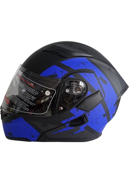 Jk-21 902 Model Güneş Vizörlü Çenededen Açılır Kask - Siyah-Mavi - Xl
