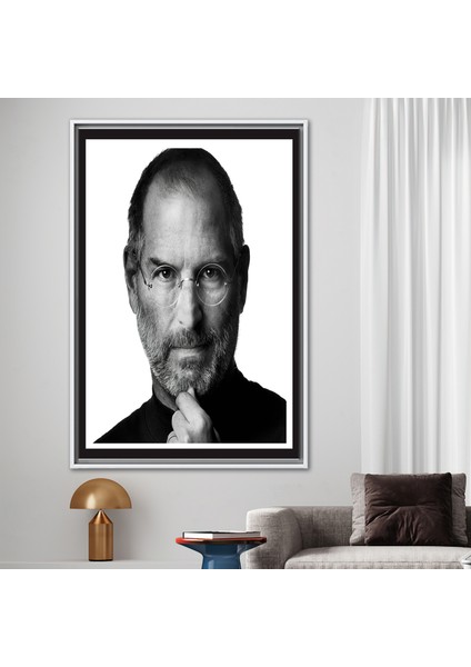 1 Parça Beyaz Çerçeveli Kanvas Tablo, Steve Jobs, Steve Jobs Sanat Eseri, Ünlü 3 Boyutlu Kanvas,