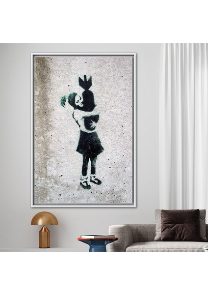1 Parça Beyaz Çerçeveli Kanvas Tablo, Bomba Grafiti Kanvas Sanatı, Banksy Bomb Hugger Kanvas Dekor,