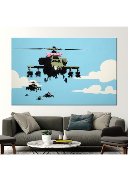 1 Parça Kanvas Tablo, Banksy Helikopter, Pembe Bowtie Helikopterleri Duvar Dekoru,