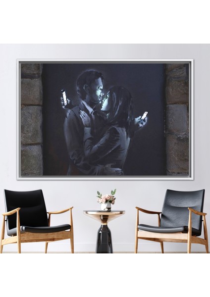 1 Parça Beyaz Çerçeveli Kanvas Tablo, Resim Sanat Eseri, Graffiti Kanvas, Banksy Kanvas,
