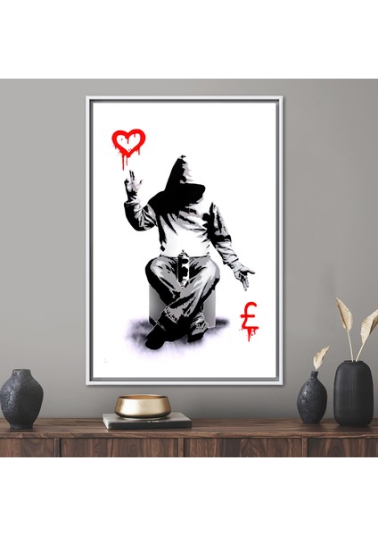 1 Parça Beyaz Çerçeveli Kanvas Tablo, Resim Kanvas Baskı, Aşk Veya Para Banksy Kanvas Poster,